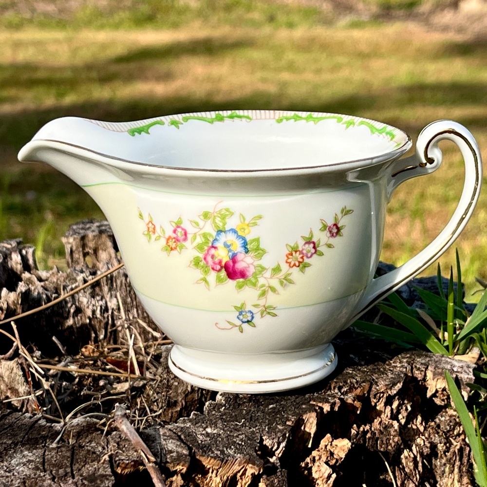 KONGO China STS Japan Floral Creamer Green Swirl Tan Border RARE Collectible - Picture 2 of 16